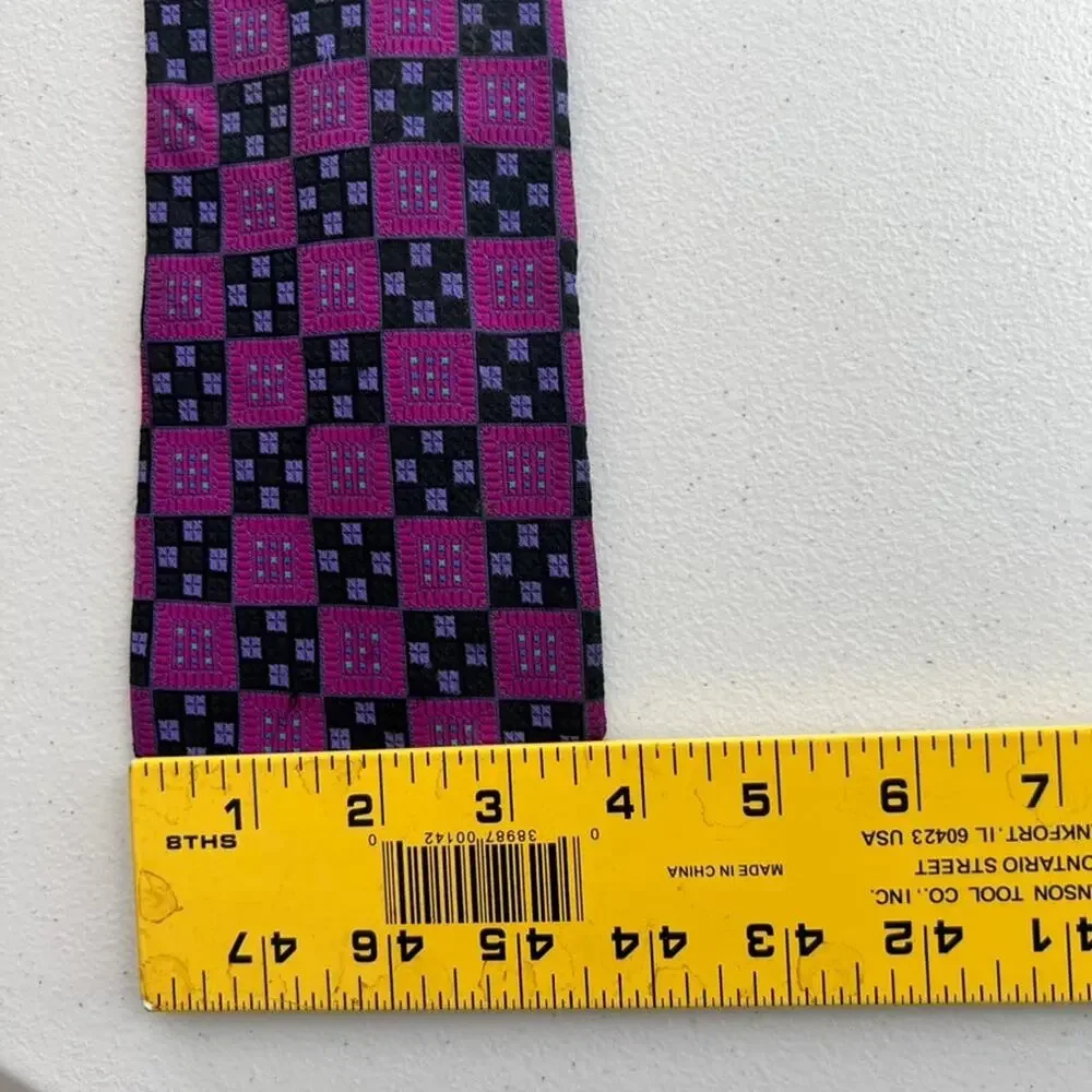Robert Talbott Mens Tie Purple Square Geometric Silk HandSewn Embroidered